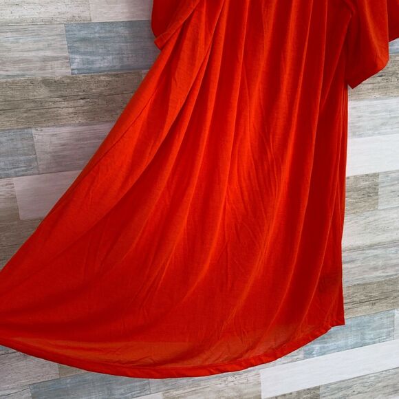H&M Conscious Bardot Swing Dress Orange Off Shoulder Jersey Knit Womens XS - Picture 4 of 9